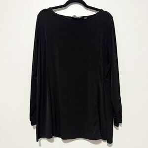 Susan Graver Womens Liquid Knit Tunic 1X Black Lagenlook Minimalist Capsule